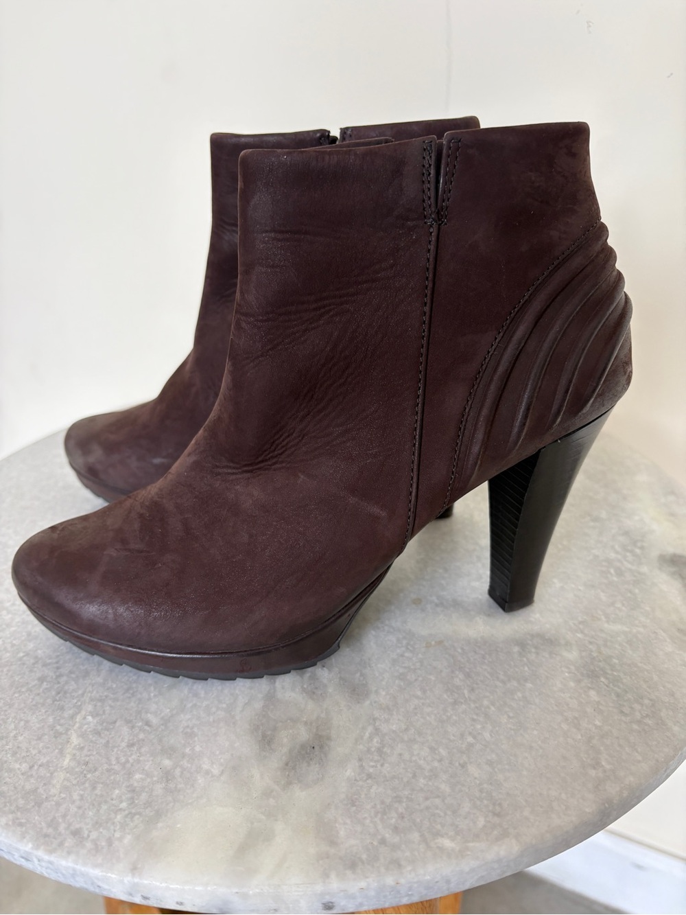 Paul Green Dark Brown suede Leather Ankle Booties High Heel size 4.5